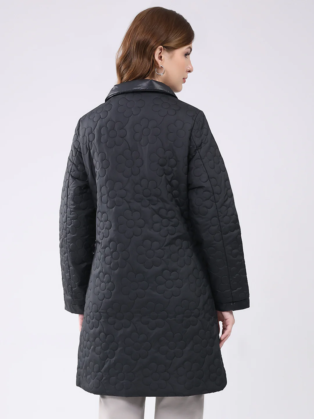 Women Black Self Design Collar Full Sleeve Jacket - Image 5