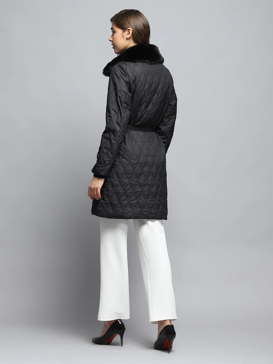 Women Black Self Design Collar Full Sleeve Jacket - Image 5