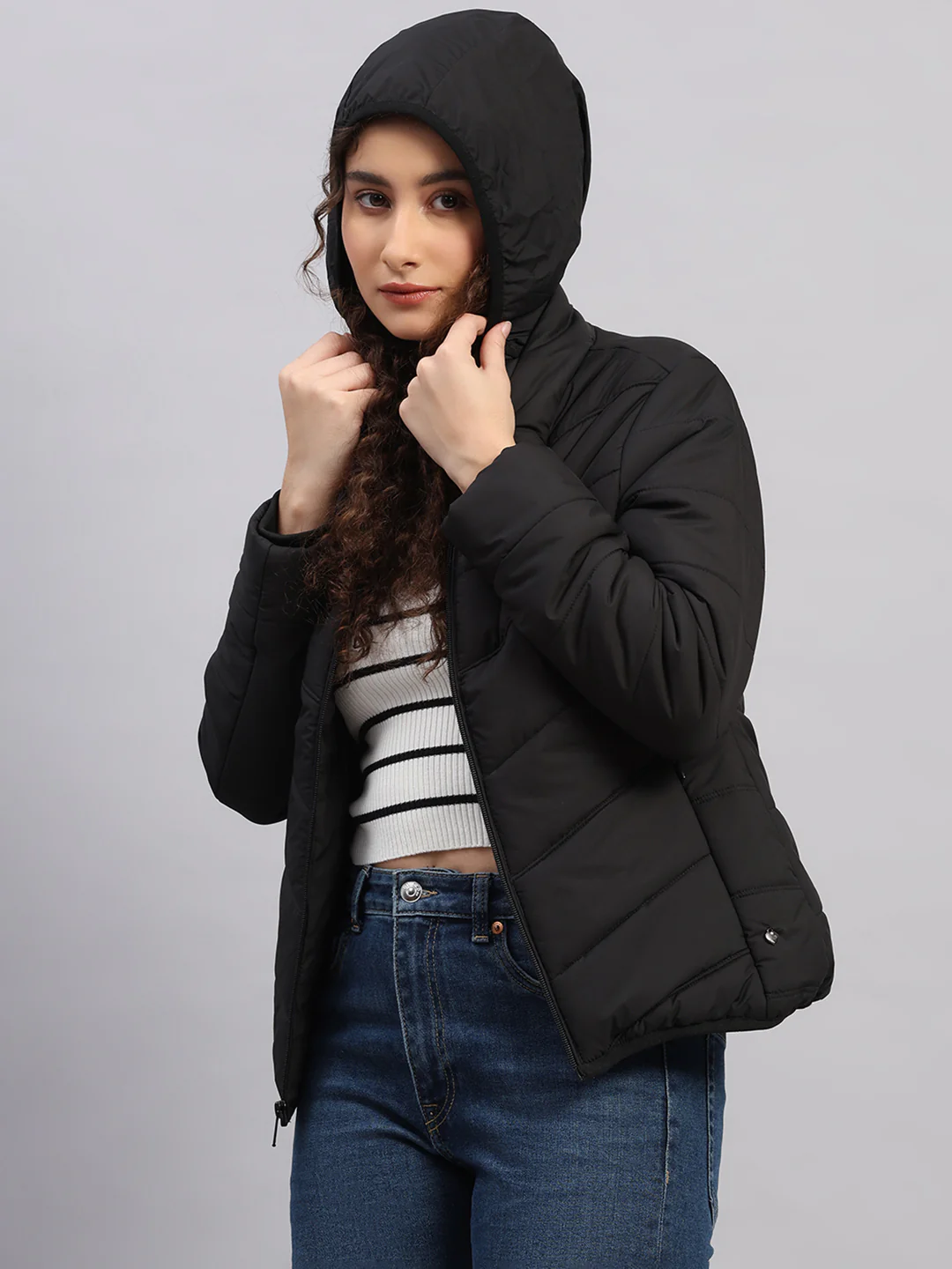 Women Black Self Design Collar Full Sleeve Jacket - Image 6