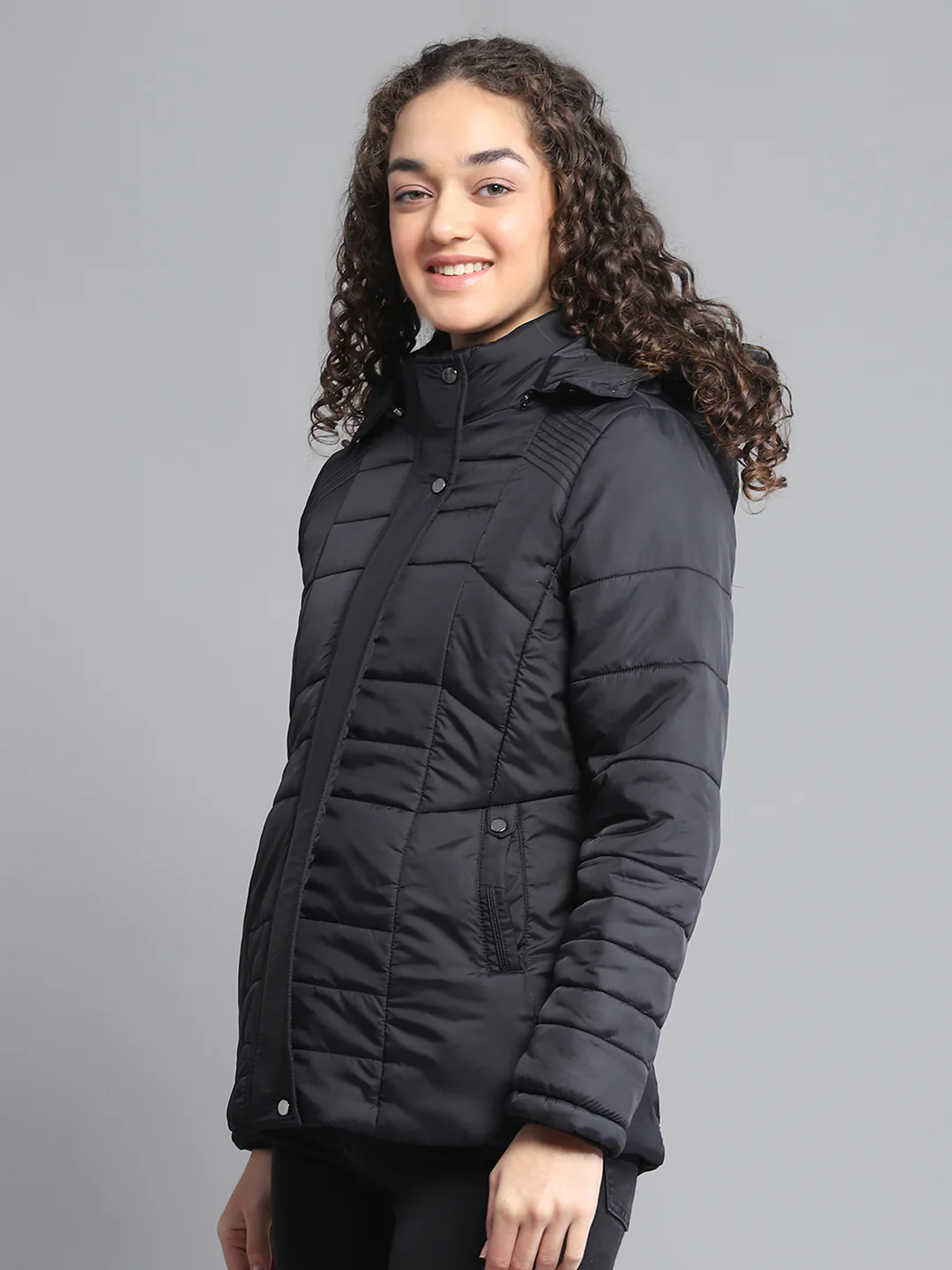 Women Black Self Design Hooded Jacket Set (1 Full & 1 Half Sleeve Reversible) - Image 3
