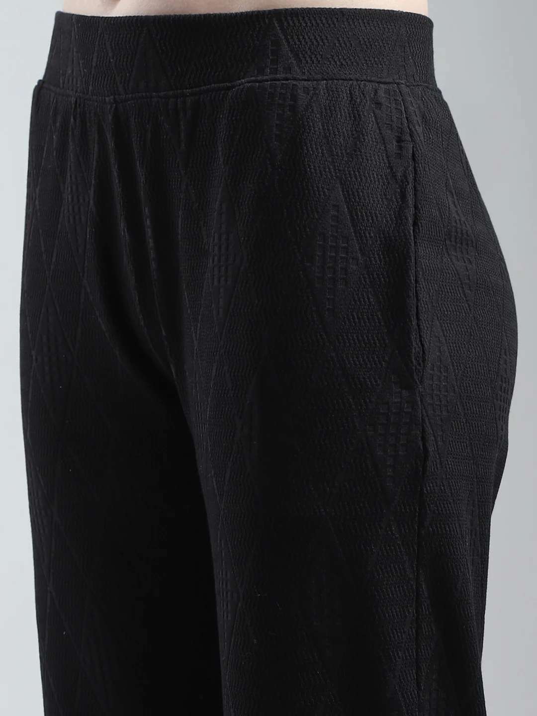 Women Black Self Design Regular Fit Lower - Image 7