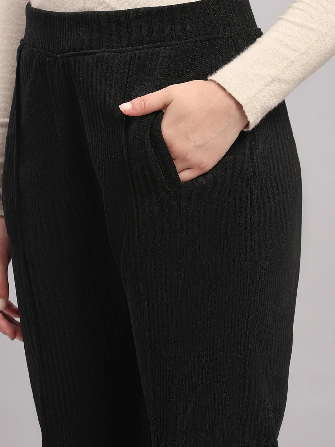 Women Black Self Design Regular Fit Winter Lower - Image 6