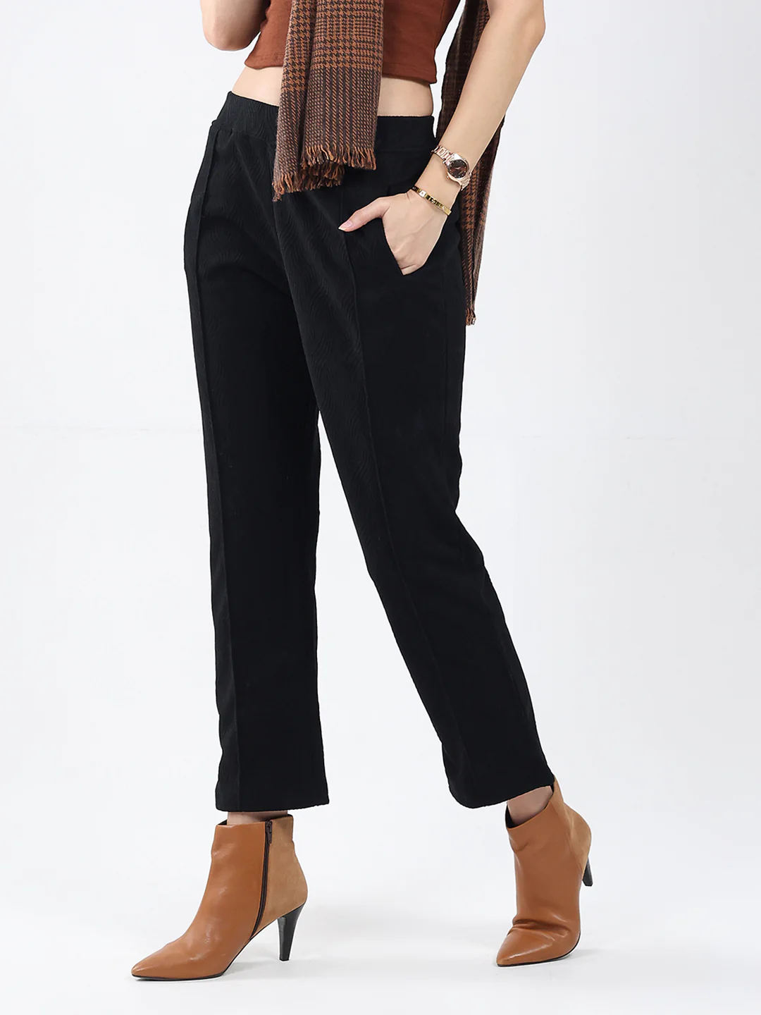 Women Black Self Design Regular Fit Winter Lower - Image 6
