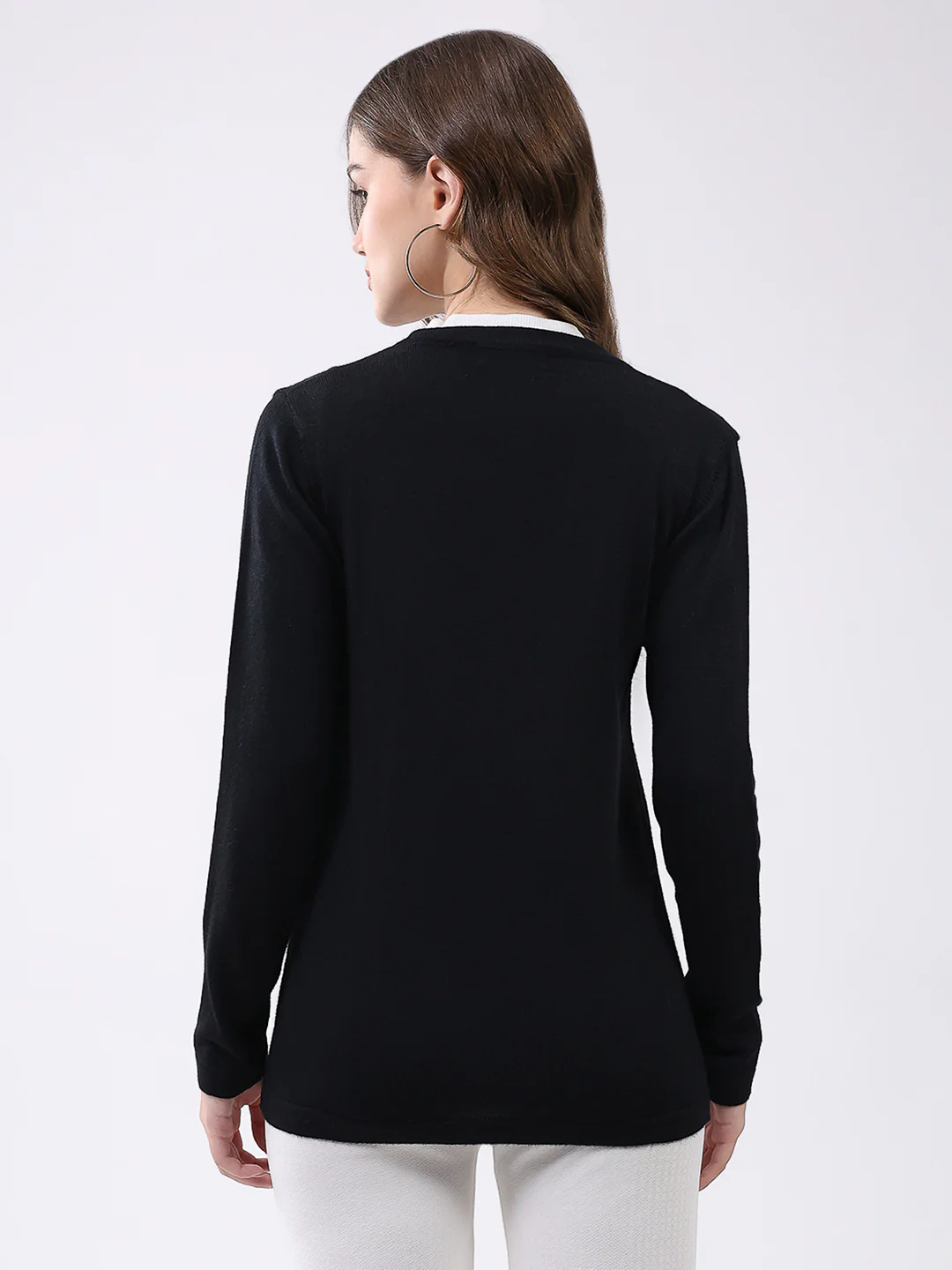 Women Black Self Design Round Neck Full Sleeve Cardigan - Image 5