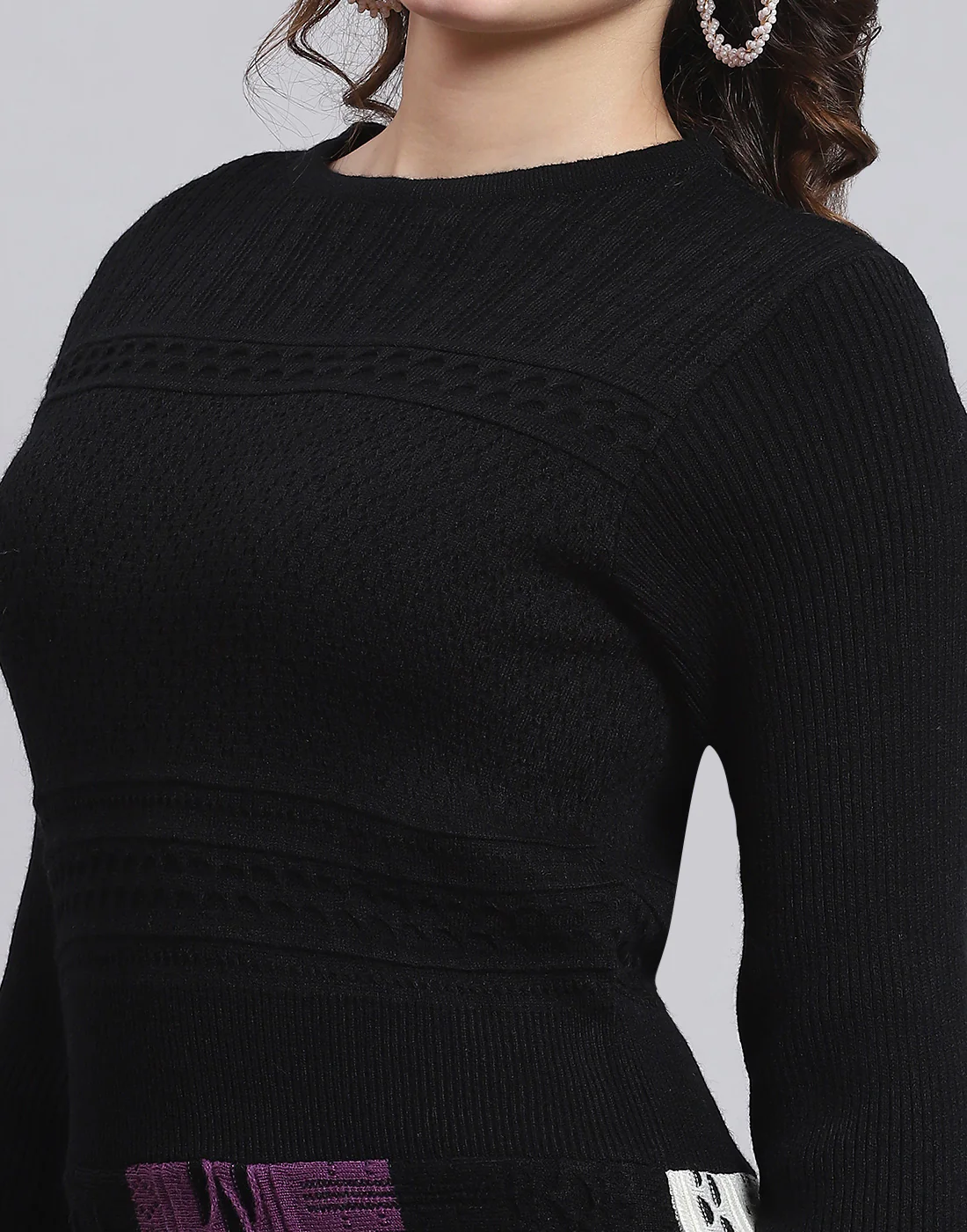 Women Black Self Design Round Neck Full Sleeve Dress - Image 6