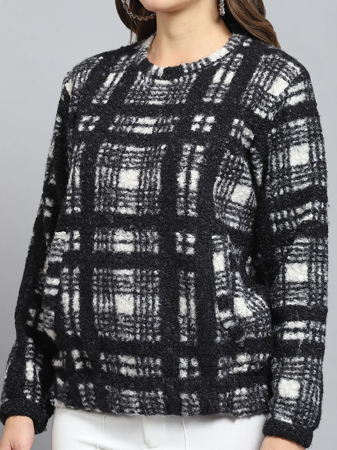 Rock.it Women Black Self Design Round Neck Full Sleeve Sweatshirt - Image 7