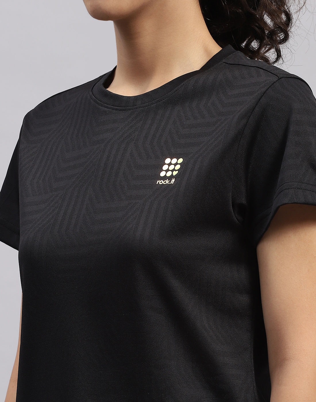 Rock.it Women Black Self Design Round Neck Half Sleeve Top - Image 6