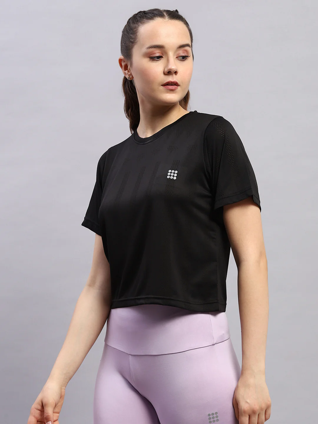 Rock.it Women Black Self Design Round Neck Half Sleeve Top - Image 3