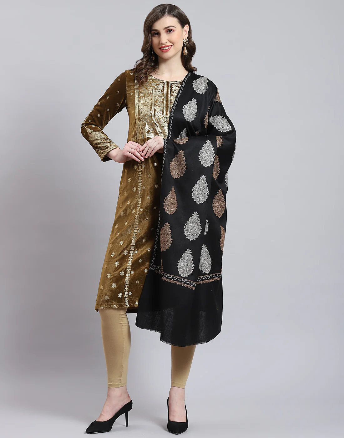 Women Black Self Design Shawl - Image 2