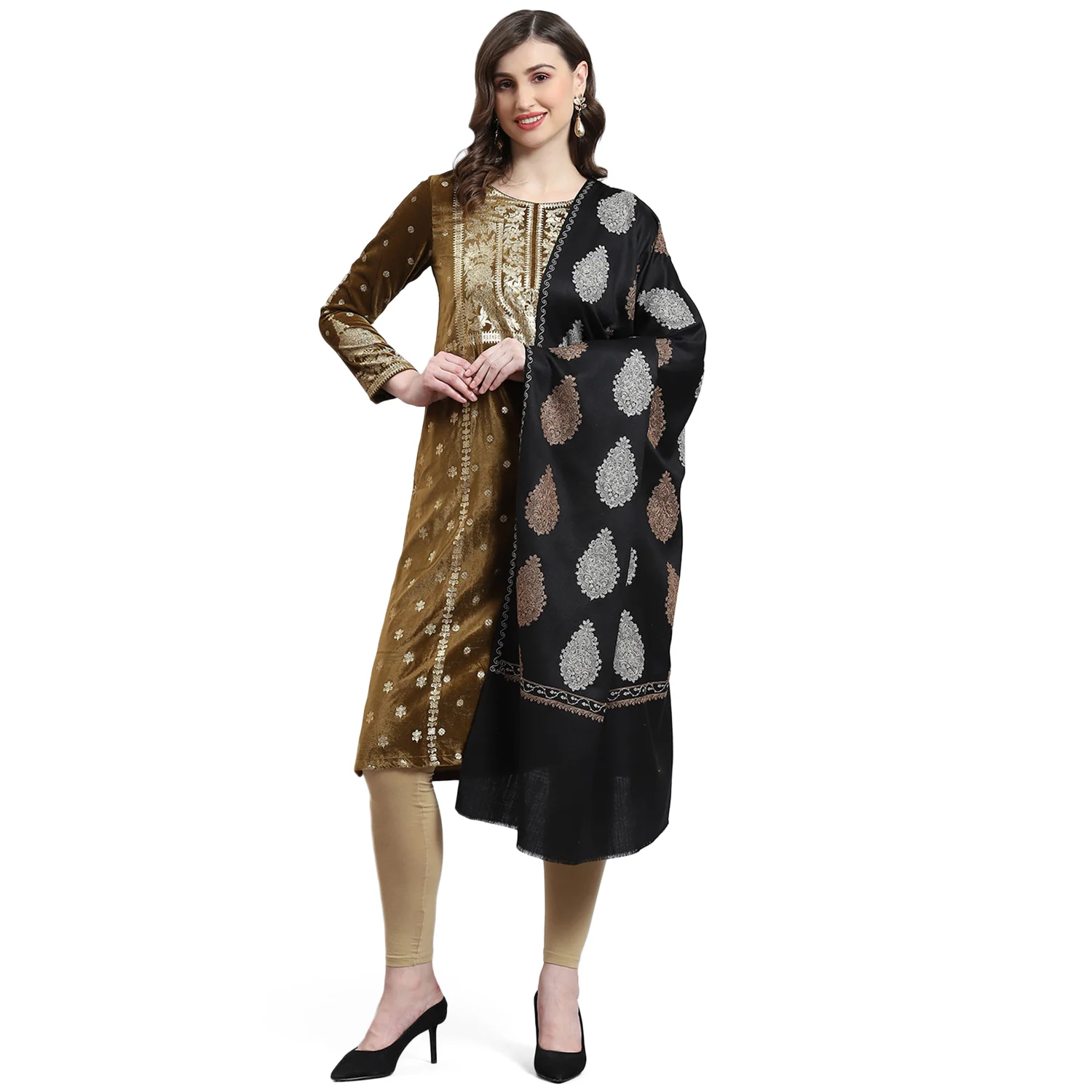 Women Black Self Design Shawl - Image 5