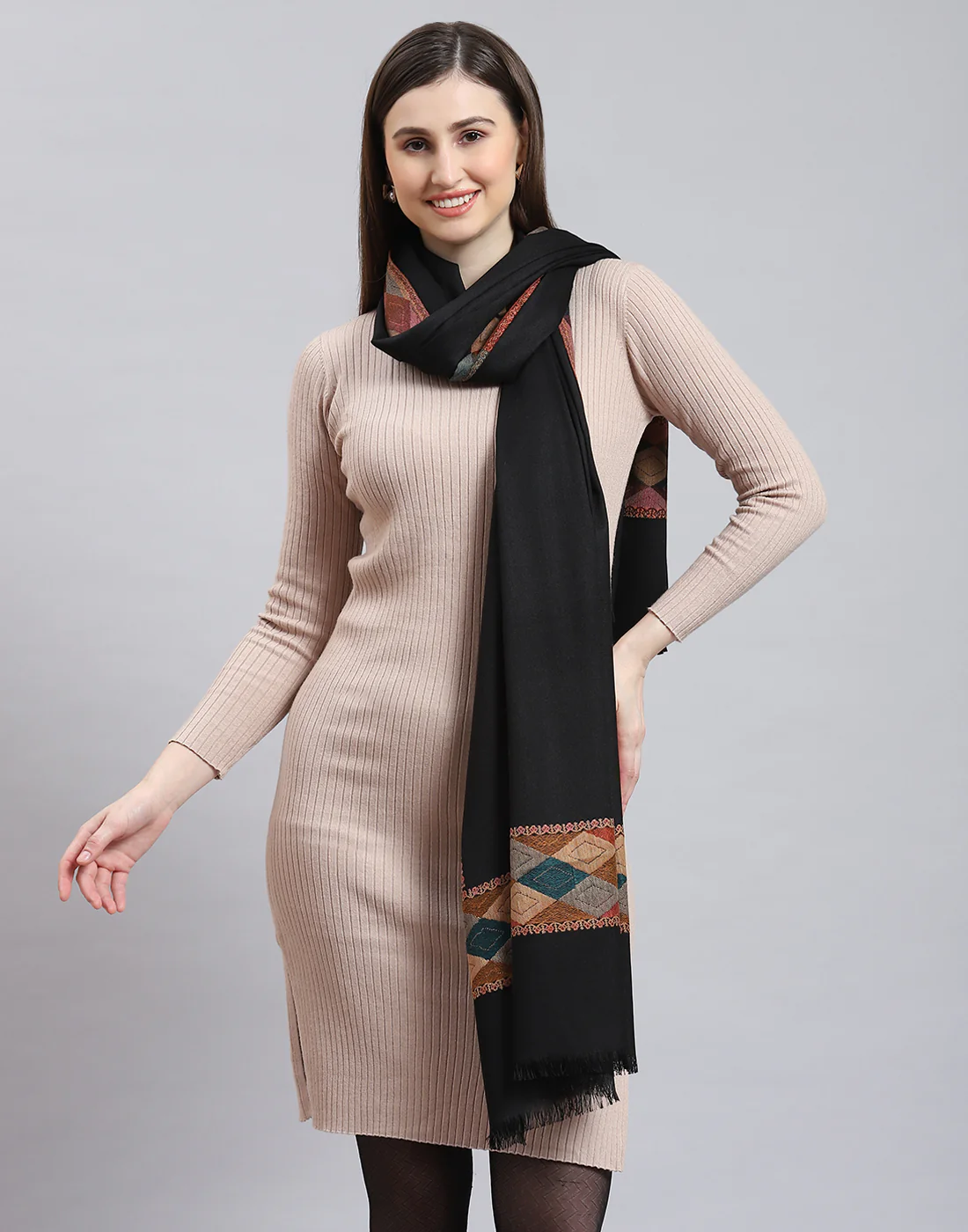 Women Black Self Design Shawl - Image 2
