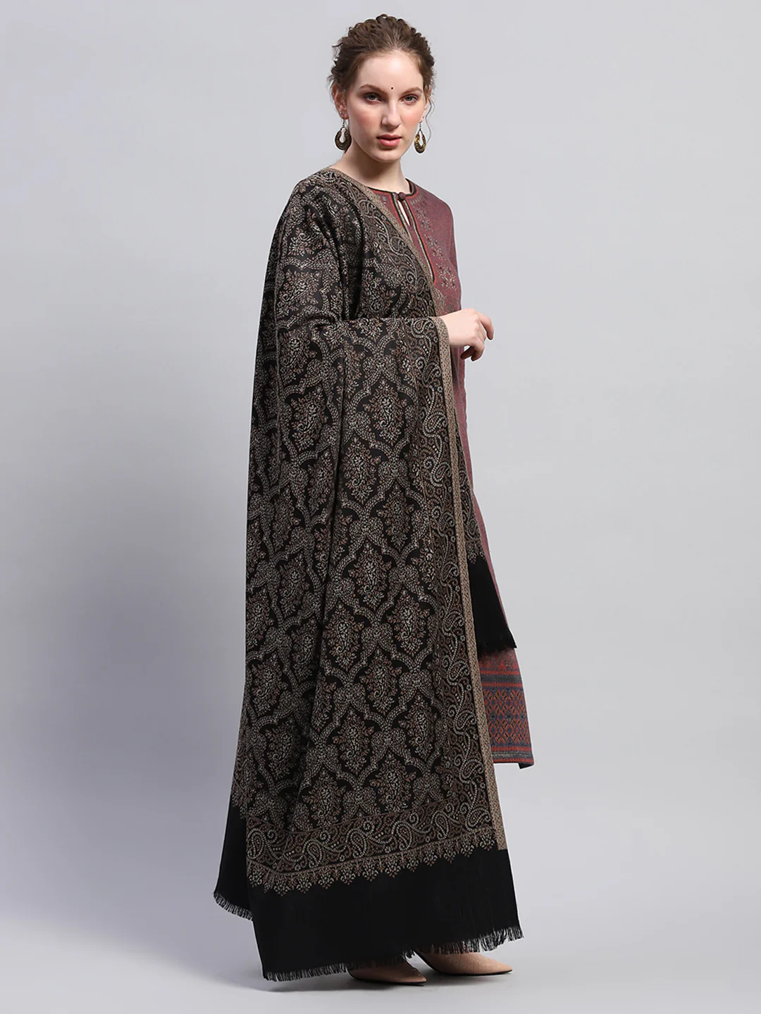 Women Black Self Design Shawl - Image 4