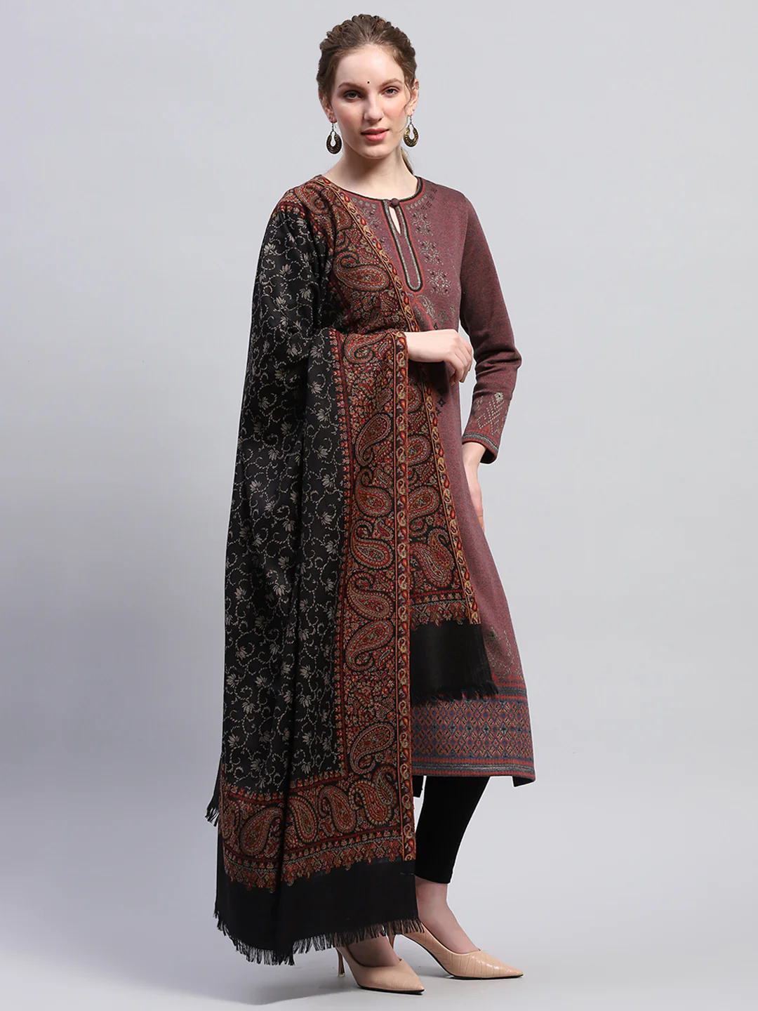 Women Black Self Design Shawl - Image 4