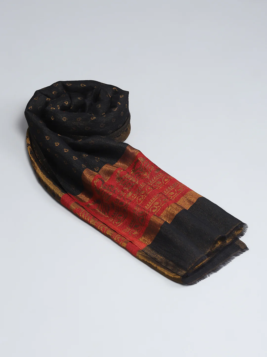 Women Black Self Design Shawl - Image 5
