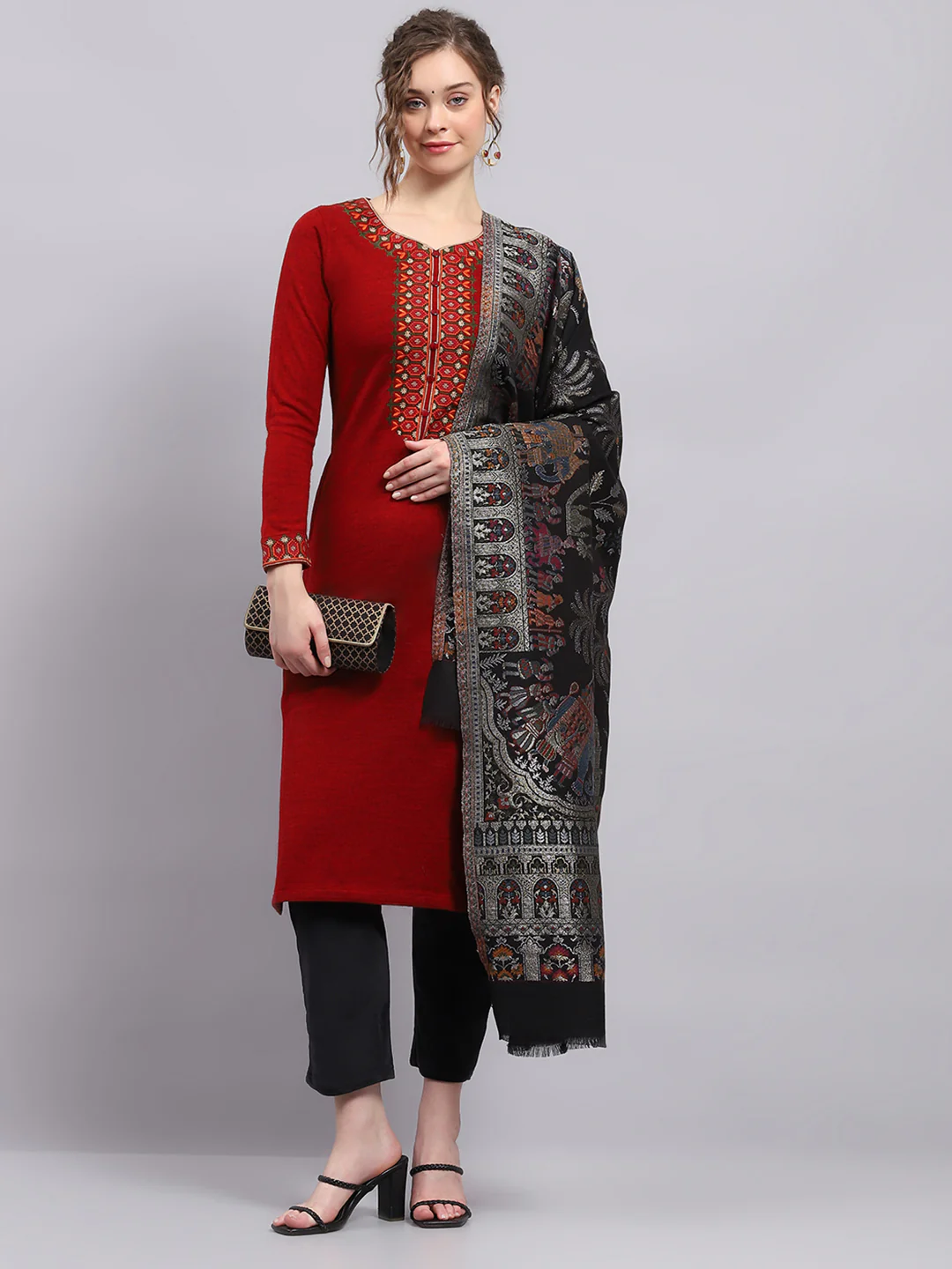 Women Black Self Design Shawl - Image 5
