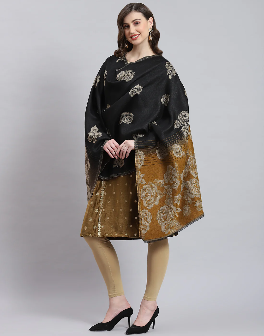 Women Black Self Design Stole - Image 3