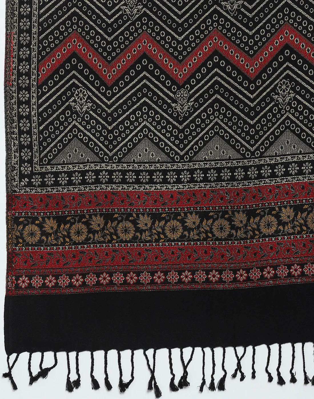 Women Black Self Design Stole - Image 7