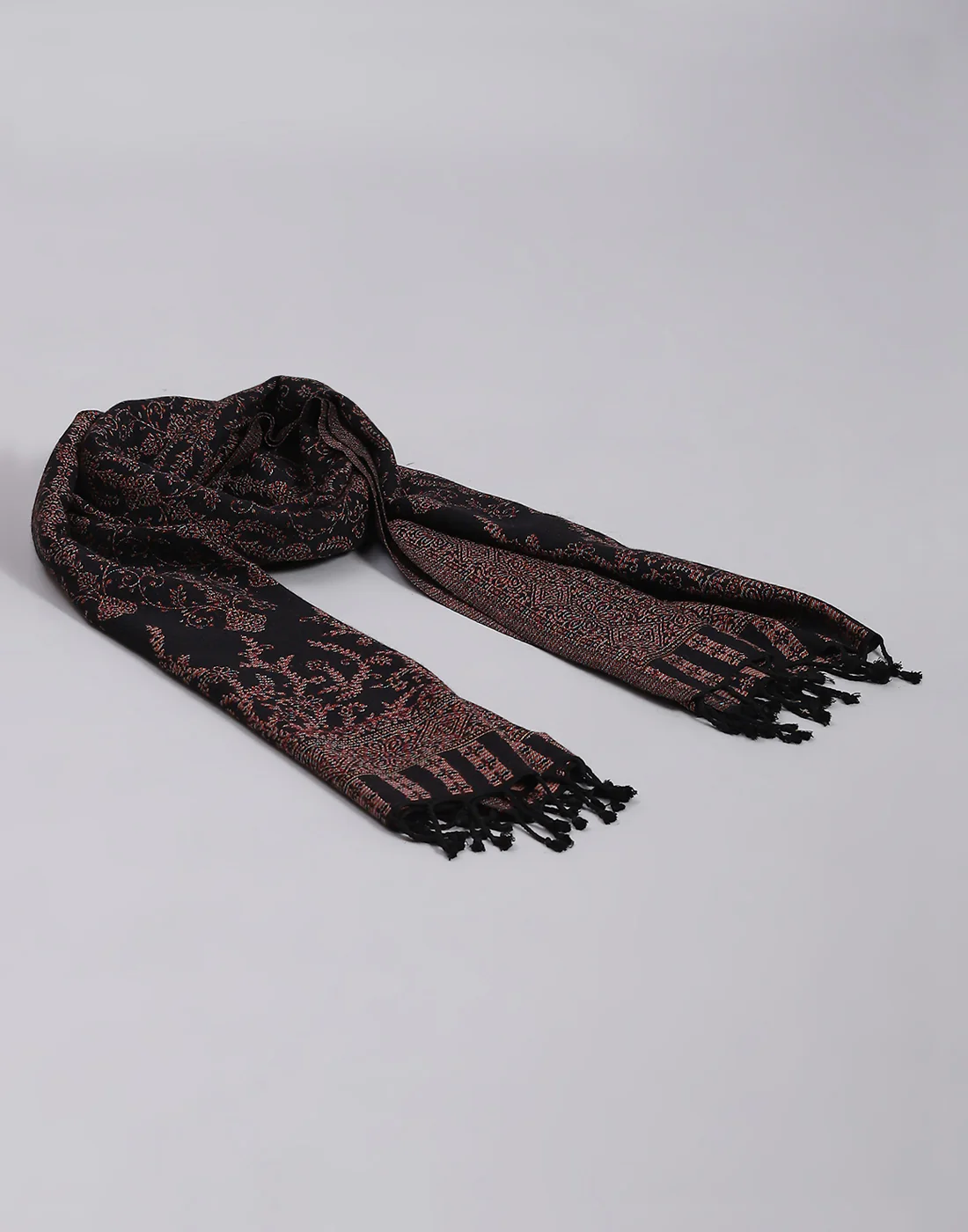 Women Black Self Design Stole - Image 5