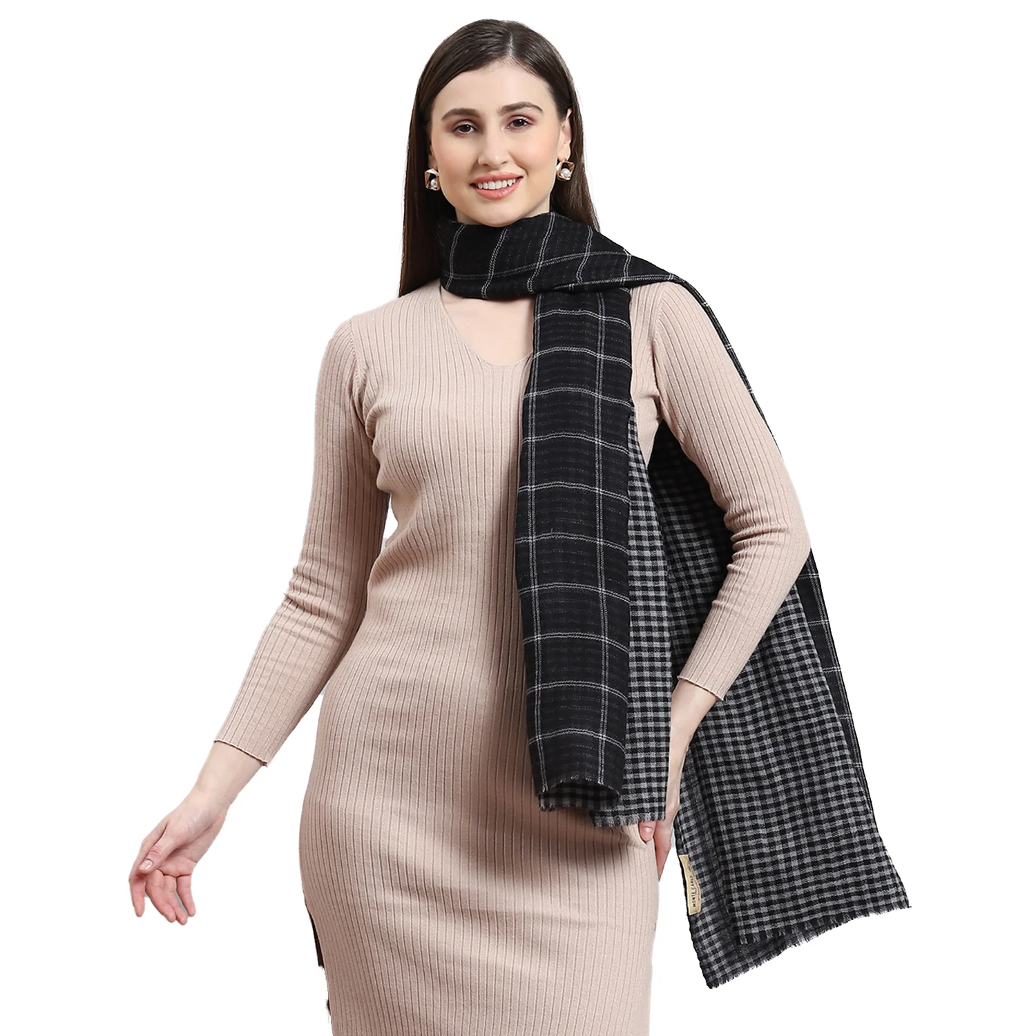 Women Black Self Design Stole - Image 6