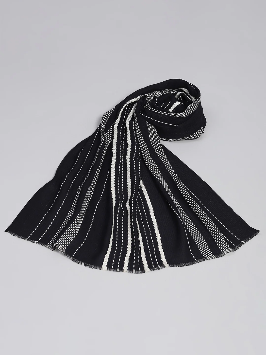 Women Black Self Design Stole - Image 6
