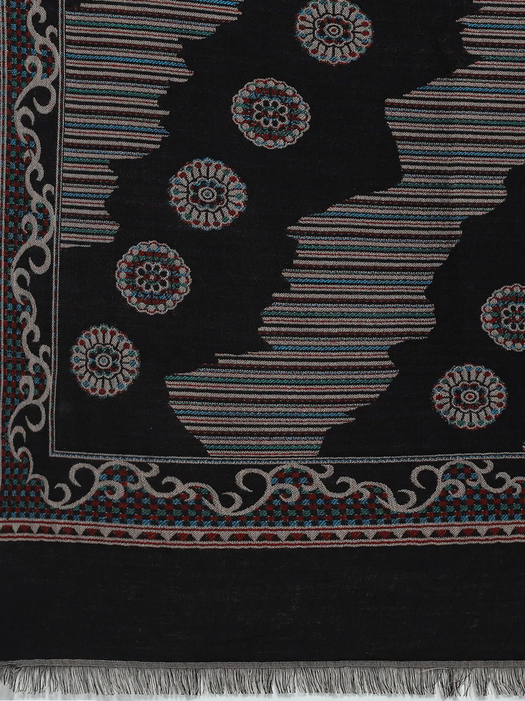 Women Black Self Design Stole - Image 8