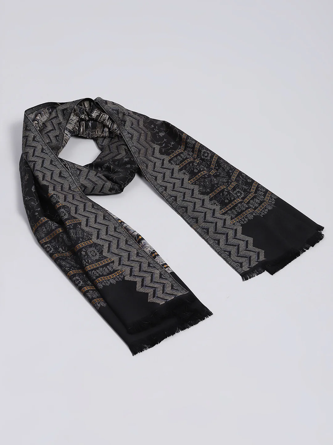 Women Black Self Design Stole - Image 6