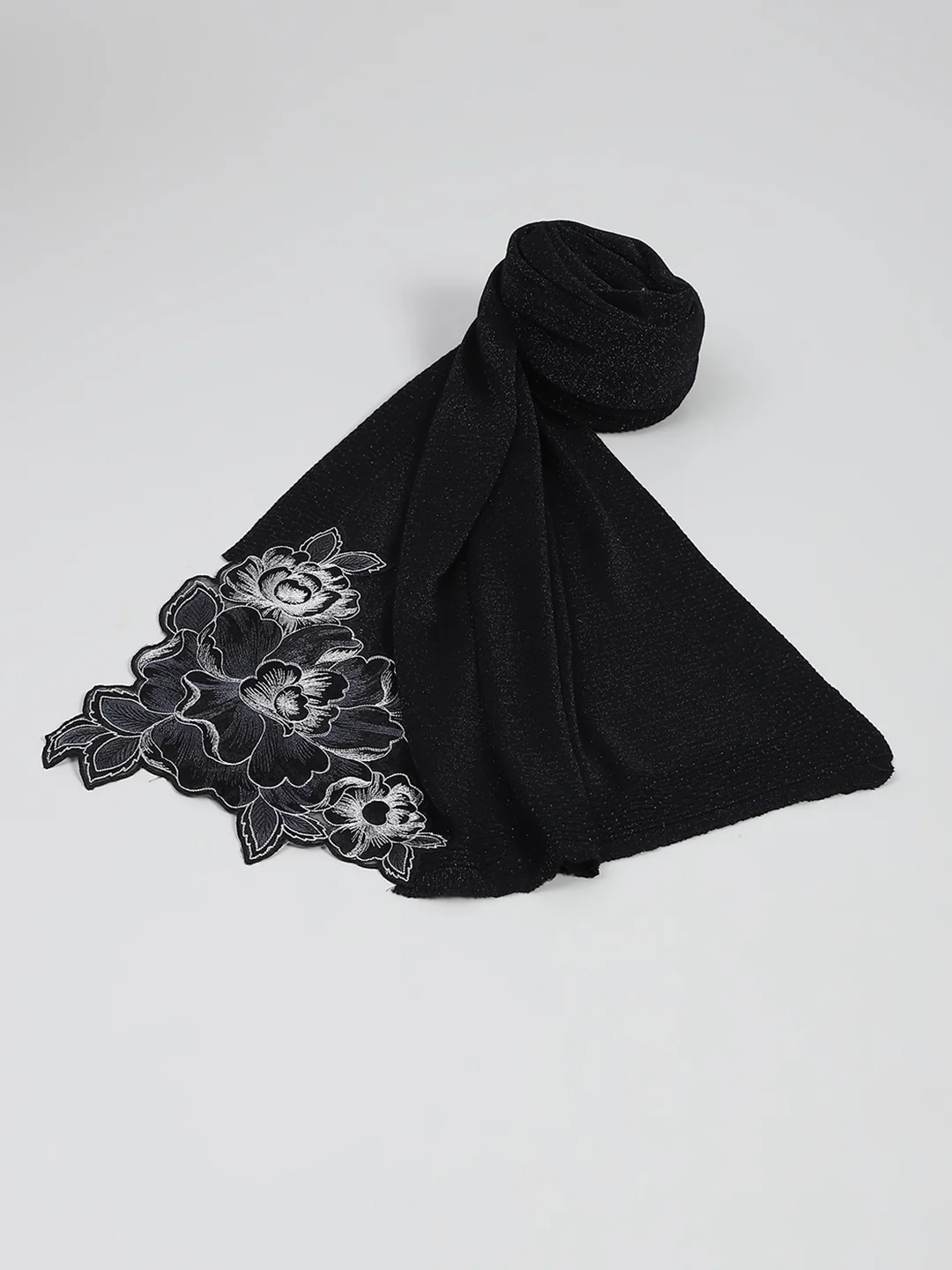Women Black Self Design Stole - Image 6