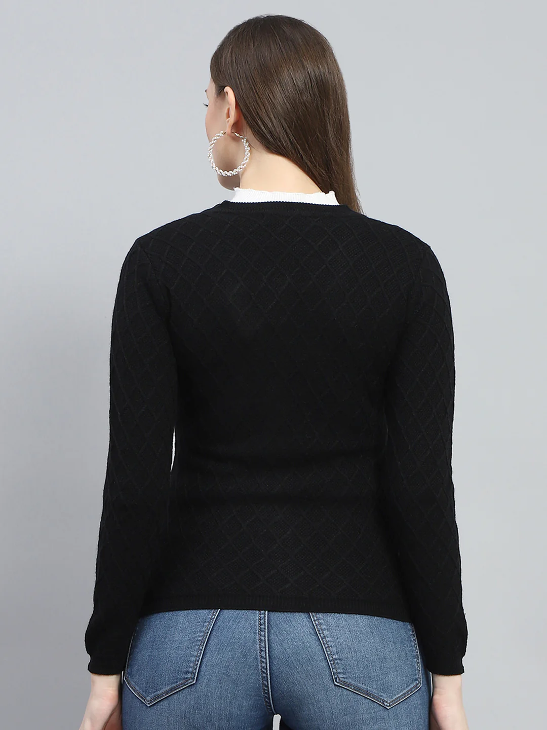 Women Black Self Design V Neck Full Sleeve Cardigan - Image 5