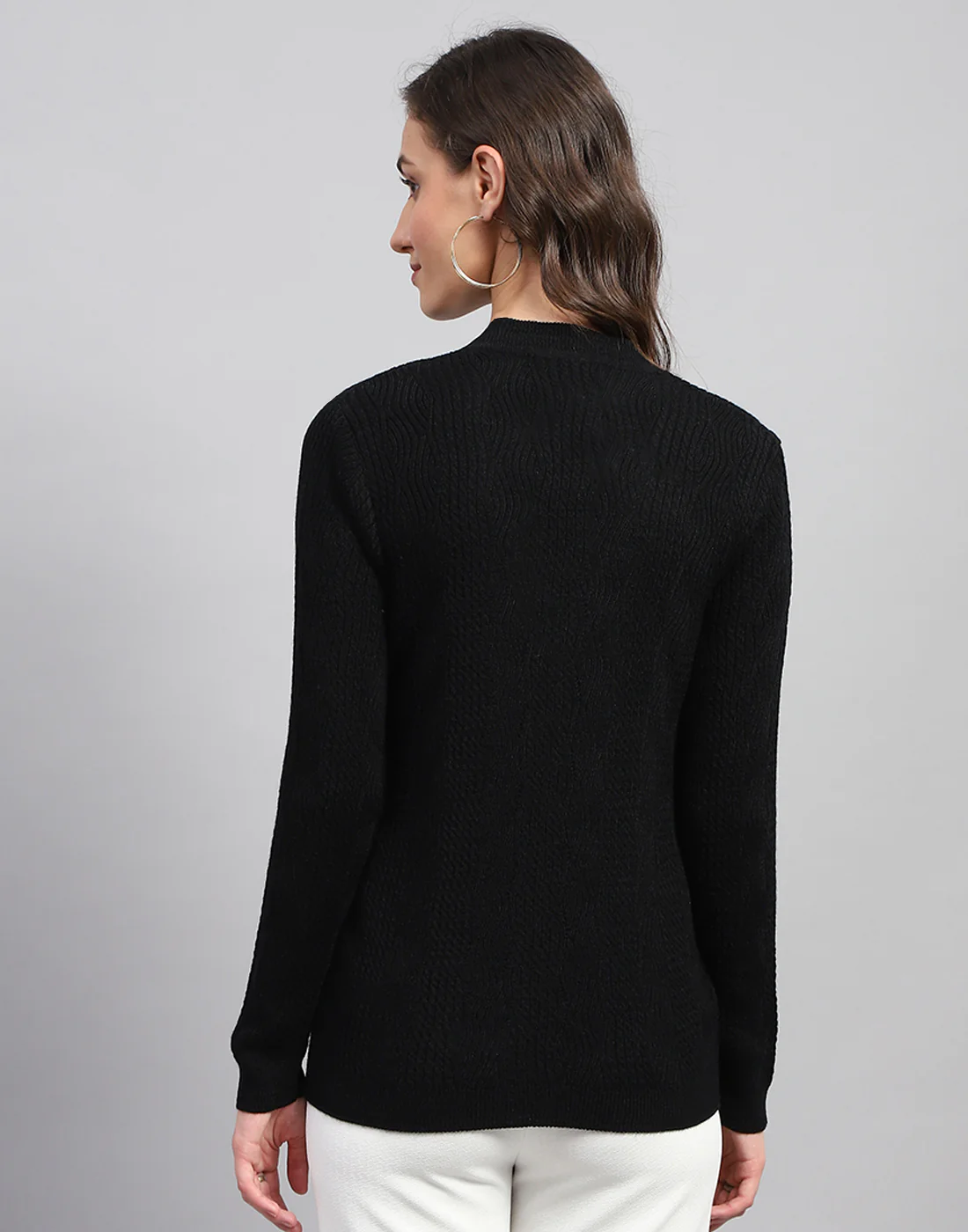 Women Black Self Design V Neck Full Sleeve Cardigan - Image 6