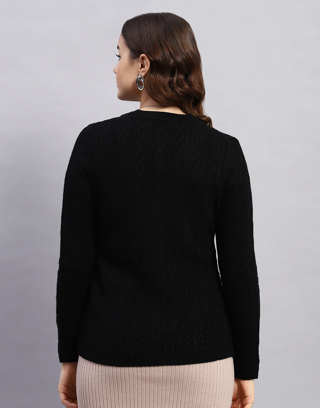 Women Black Self Design V Neck Full Sleeve Cardigan - Image 5