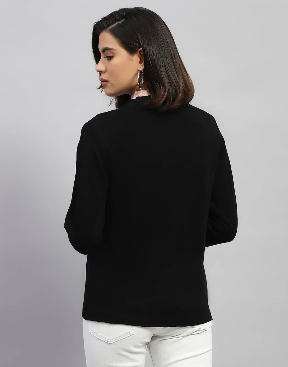 Women Black Self Design V Neck Full Sleeve Cardigan - Image 5
