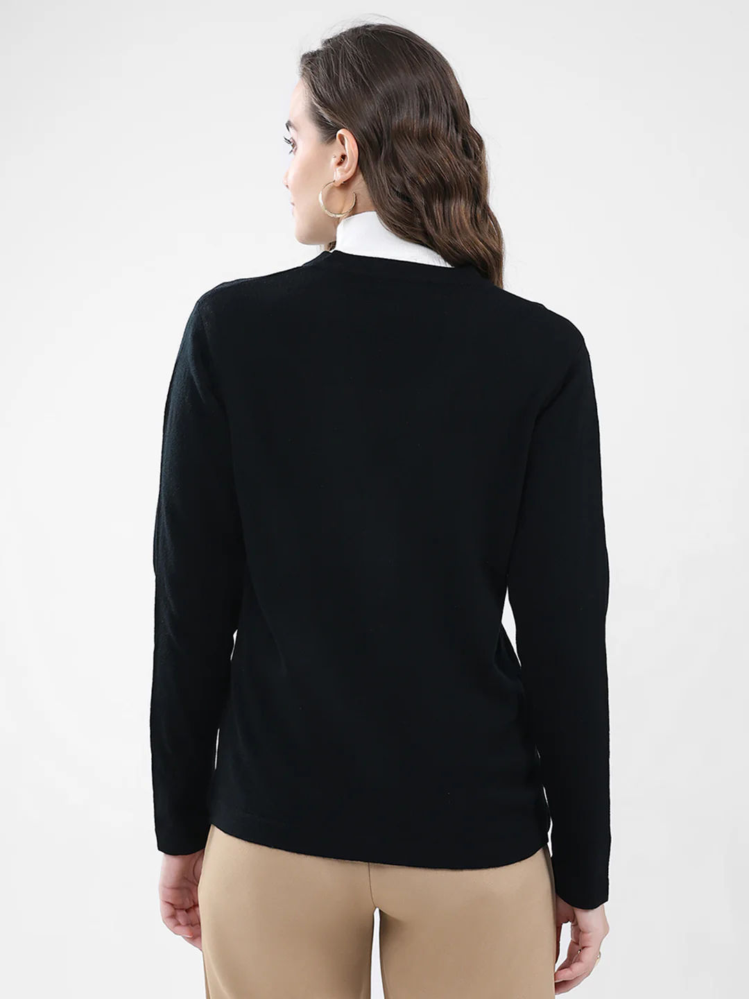 Women Black Self Design V Neck Full Sleeve Cardigan - Image 5