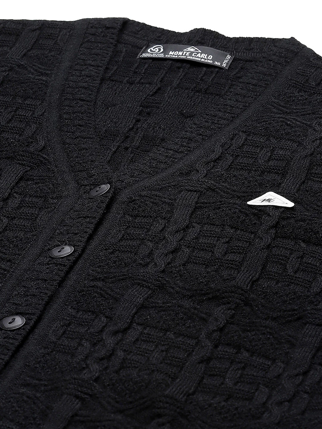 Women Black Self Design V Neck Full Sleeve Cardigan - Image 7