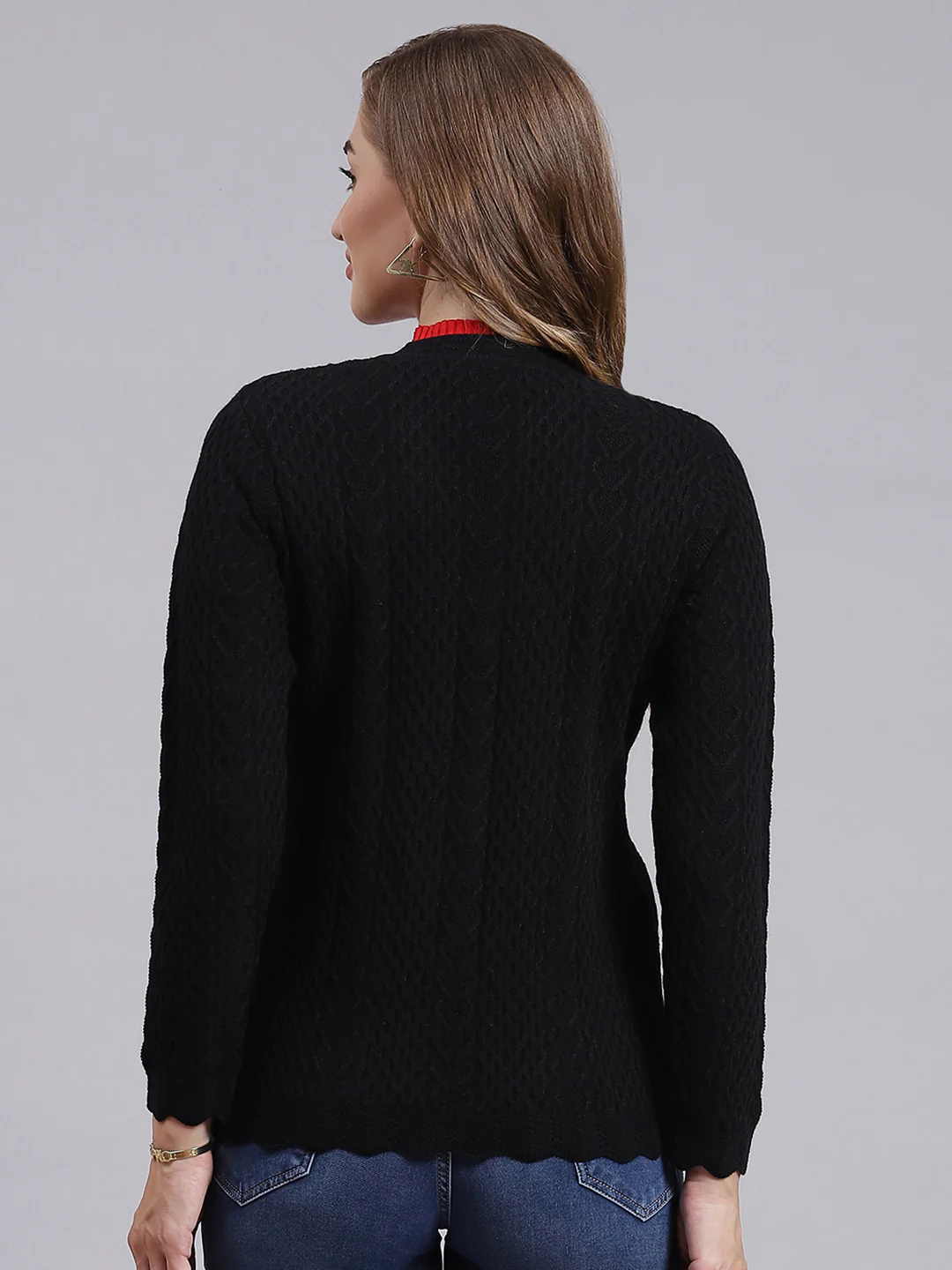 Women Black Self Design Wool blend Cardigan - Image 4
