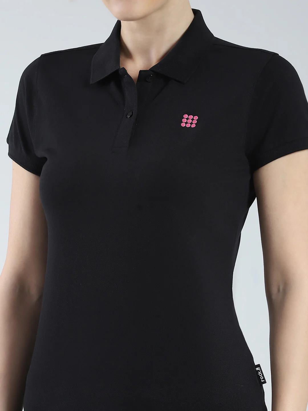 Rock.it Women Black Solid Collar Half Sleeve T-Shirt - Image 6
