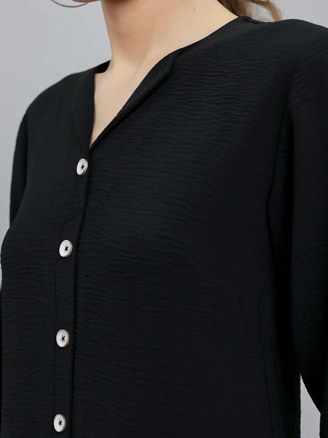 Women Black Solid Fashion Neck 3/4th Sleeve Top - Image 5