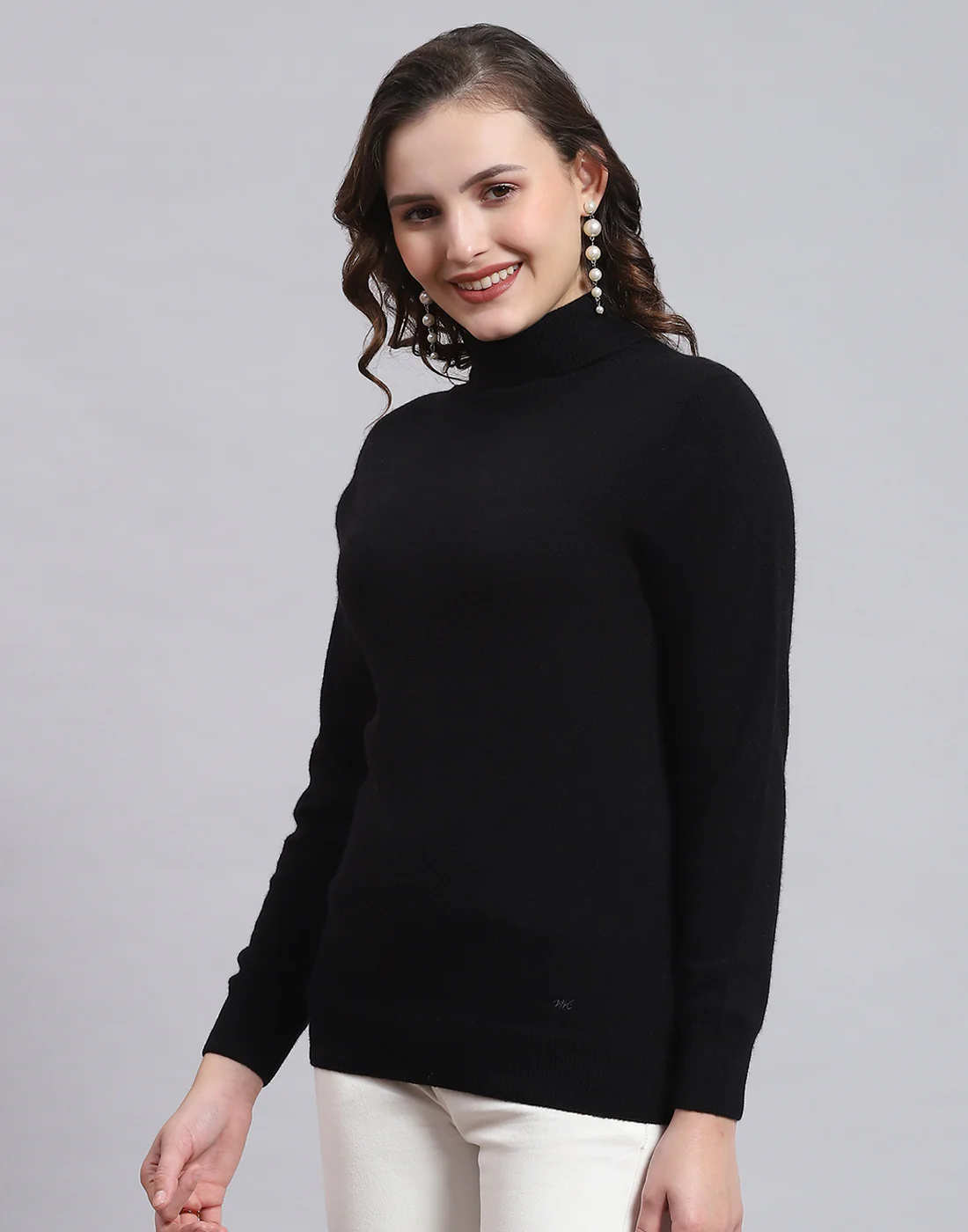 Women Black Solid H Neck Full Sleeve Sweatshirt - Image 3