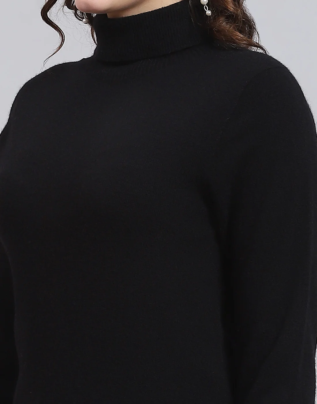 Women Black Solid H Neck Full Sleeve Sweatshirt - Image 6