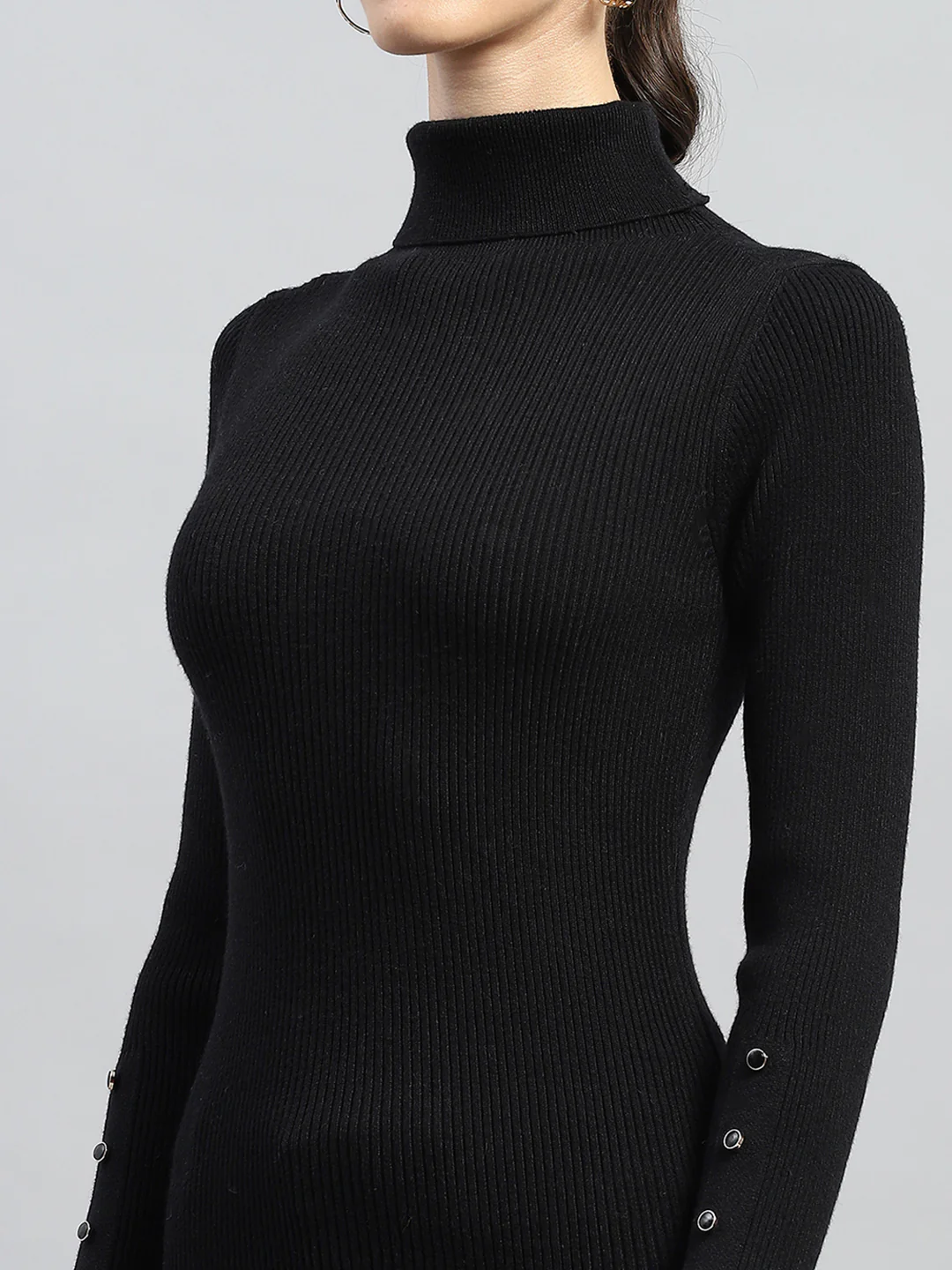 Women Black Solid High Neck Full Sleeve Sceavy - Image 6