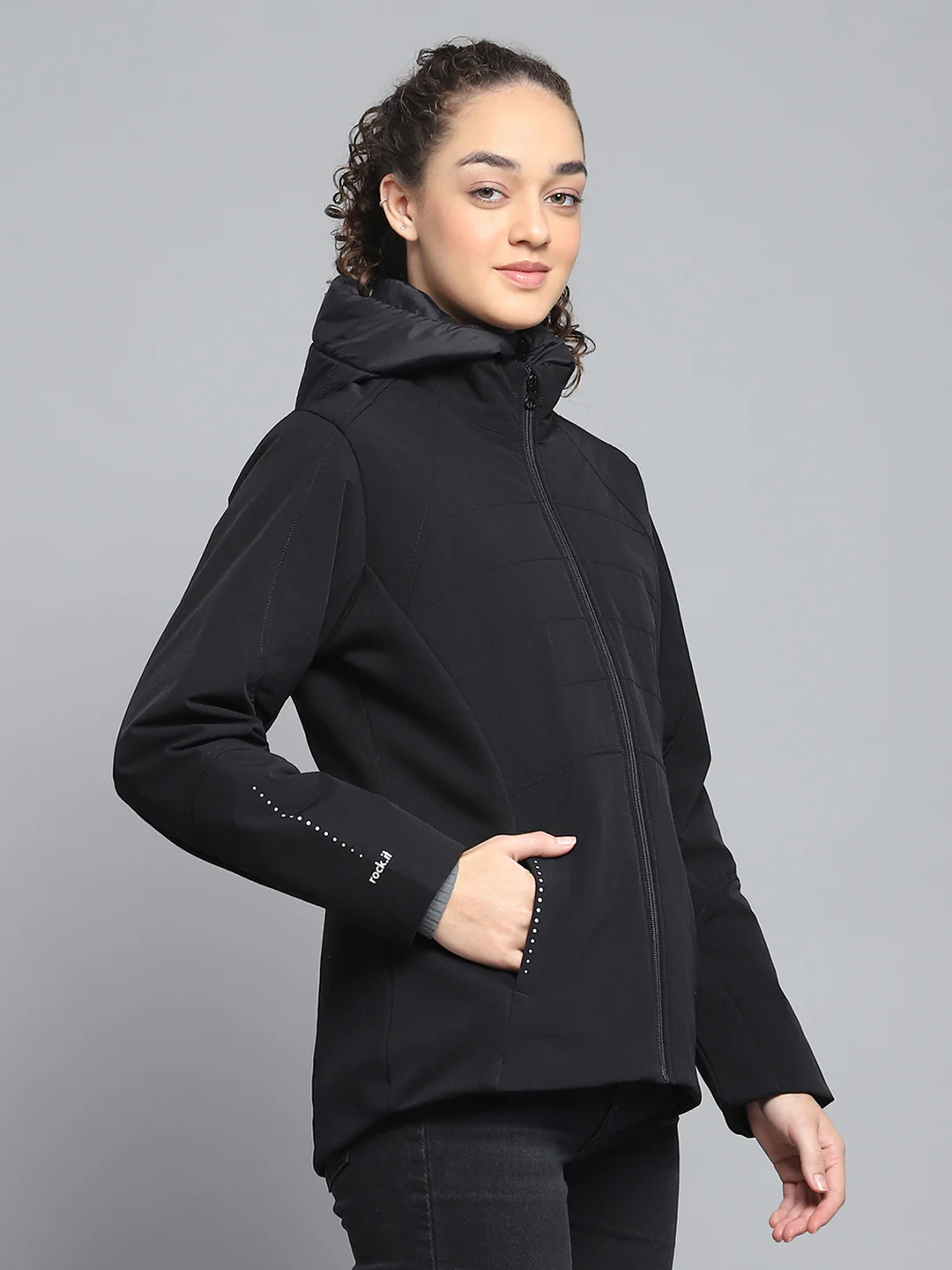 Rock.it Women Black Solid Detachable Hood Full Sleeve Jacket - Image 4
