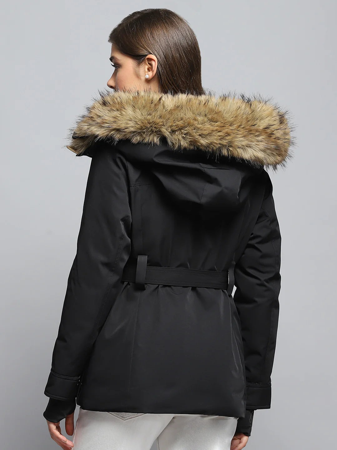 Women Black Solid Hooded Full Sleeve Jacket - Image 5