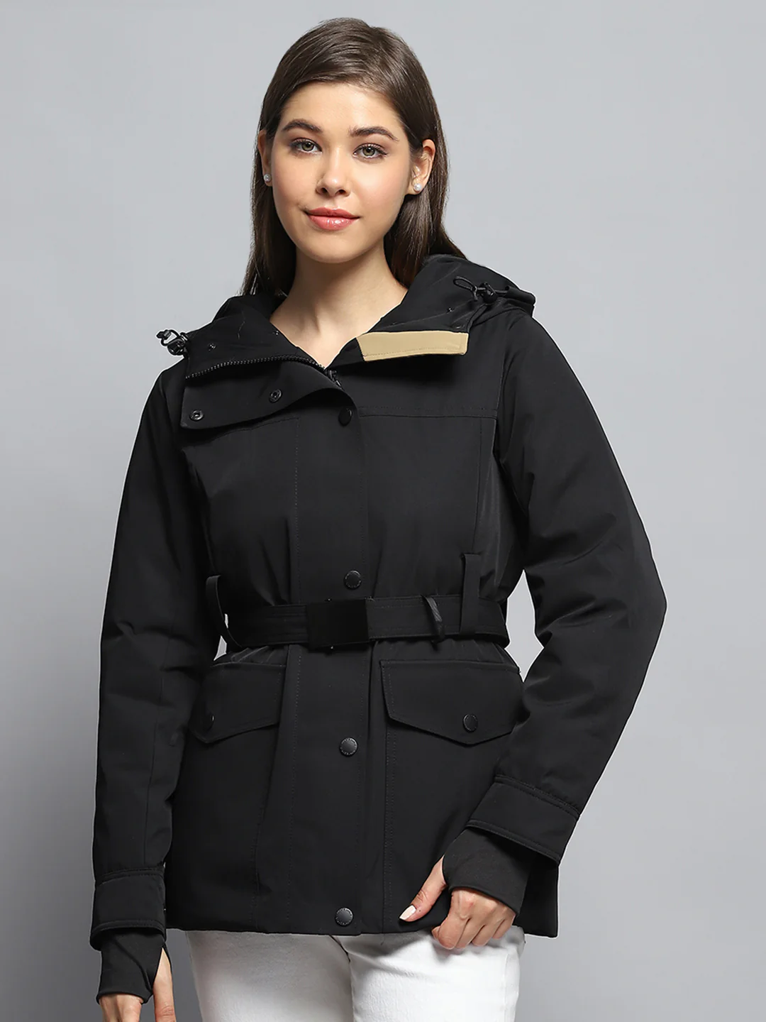 Women Black Solid Hooded Full Sleeve Jacket - Image 6