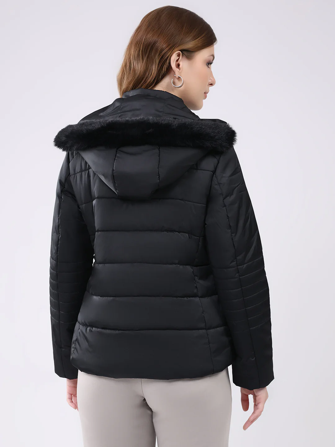 Women Black Solid Hooded Full Sleeve Jacket - Image 5