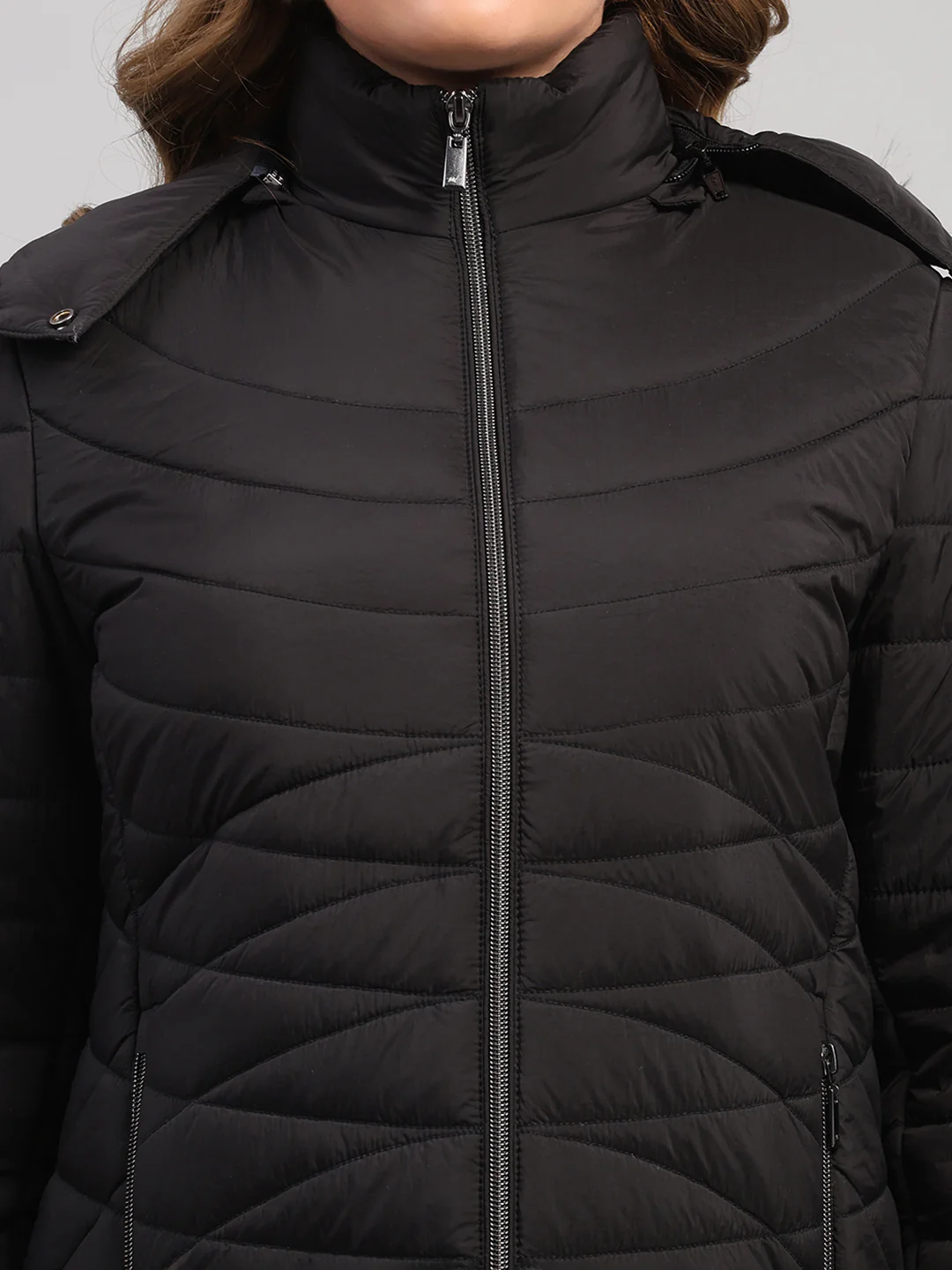 Women Black Solid Hooded Full Sleeve Jacket - Image 6