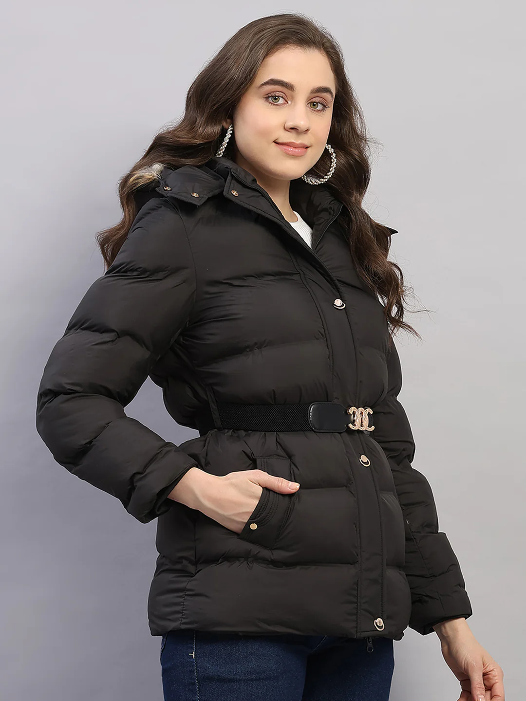 Women Black Solid Hooded Full Sleeve Jacket - Image 4