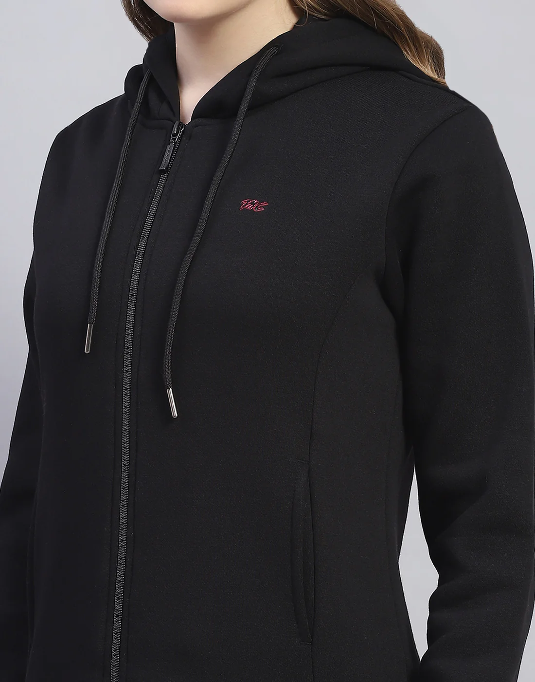 Women Black Solid Hooded Full Sleeve Sweatshirt - Image 7