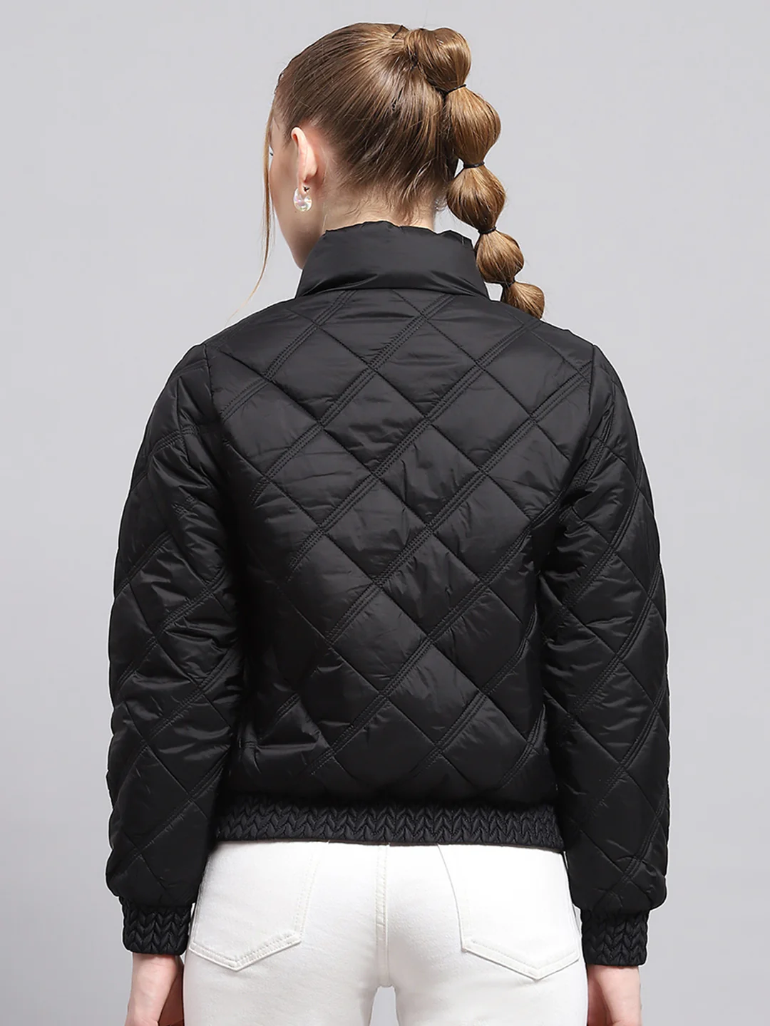 Women Black Solid Mock Neck Full Sleeve Jacket - Image 5