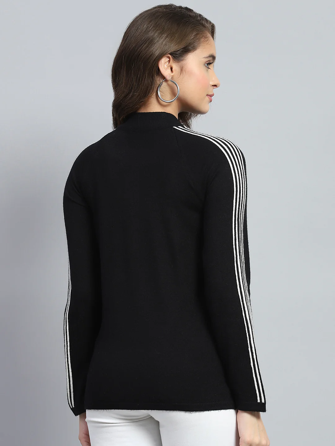Women Black Solid Mock Neck Full Sleeve Pullover - Image 5