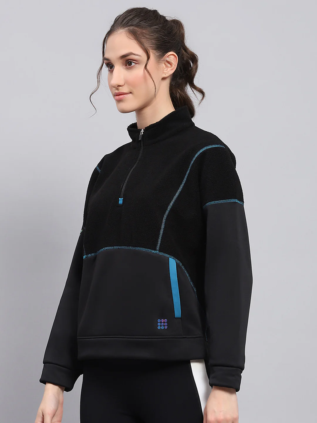 Rock.it Women Black Solid Mock Neck Full Sleeve Sweatshirt - Image 3