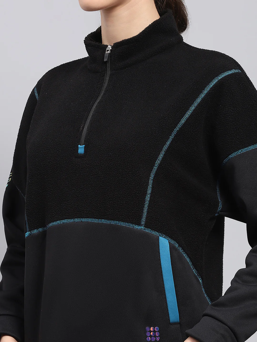 Rock.it Women Black Solid Mock Neck Full Sleeve Sweatshirt - Image 7